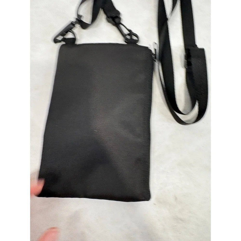 Uncommon Being Black Nylon Crossbody Neck Pouch‎ Utility Bag Purple Logo Patch